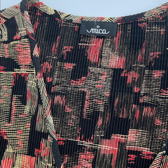 Vintage Mica Multicolor Long Sleeve true Wrap Dress geometric stretch retro - Picture 2 of 8